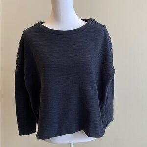 Button-Shoulder Black Knit Pullover